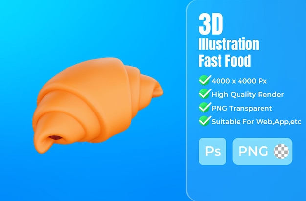 3d rendering of croissant fast food icon