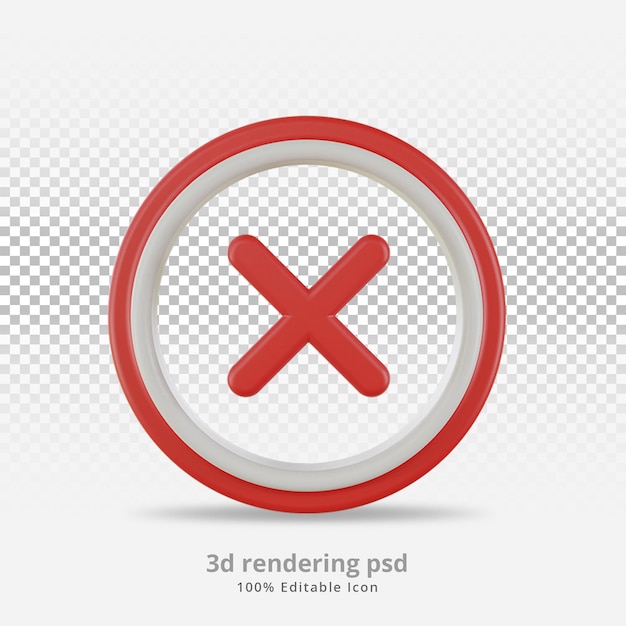 PSD 3d rendering cross sign icon x mark sign