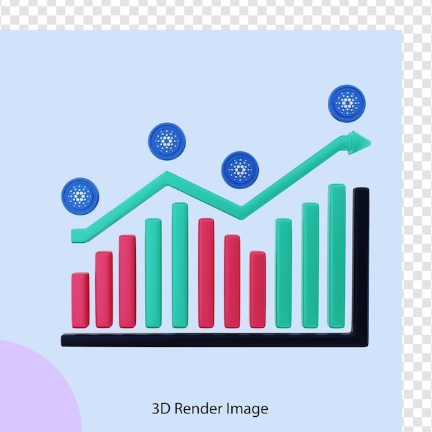 PSD 3d-rendering crypto cardano munt investering omhoog