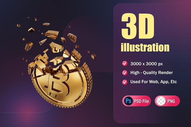 3d-рендеринг крипто-монеты, сломанной для инфографического приложения веб-приложения