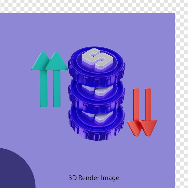 PSD 3d rendering crypto sandbox trend up green and down red