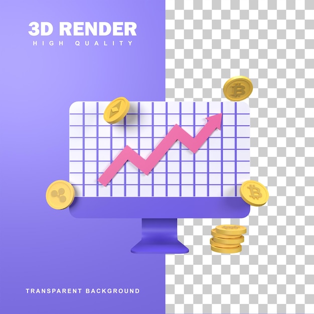 3Dレンダリング暗号通貨の概念。