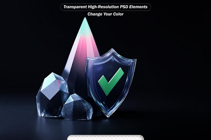 PSD 3d rendering of a crystal on a dark background