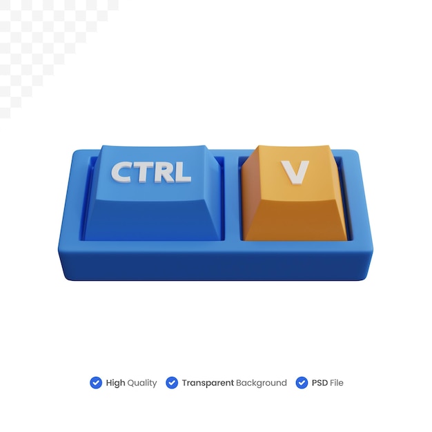 3d-rendering ctrl en v toetsenbordtoetsen geïsoleerd