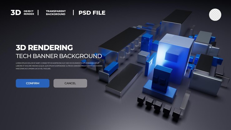 PSD 3d rendering cube abstract building psd