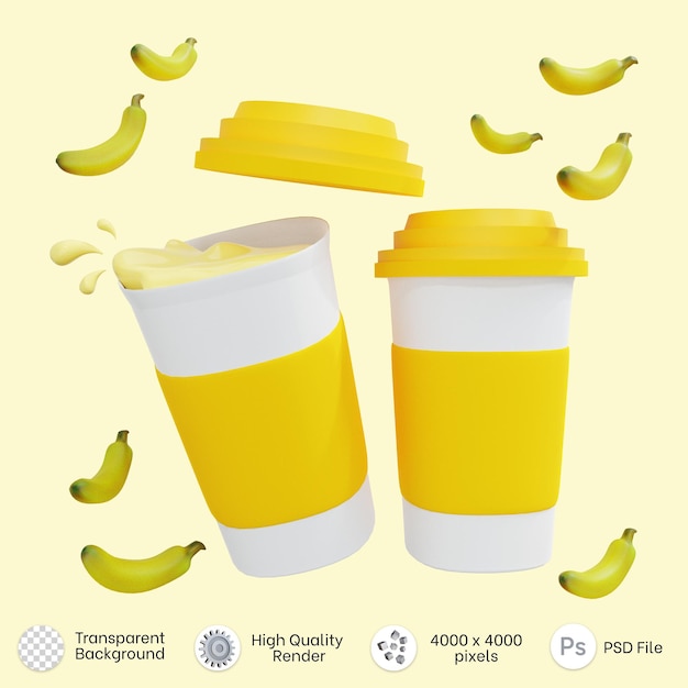 3d rendering of a cup of banana milk with banana and splashes