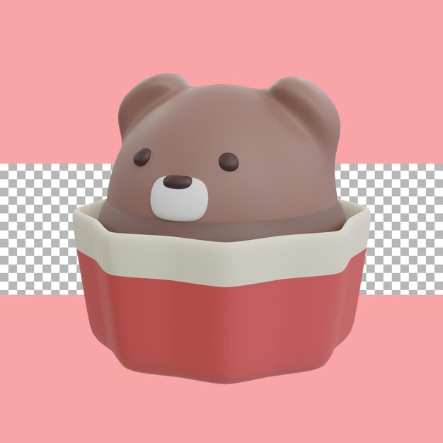 PSD 3d rendering un cupcake decorato con un orsacchiotto carino in cima è un delizioso e adorabile trasparente