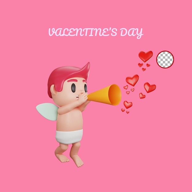 PSD rendering 3d del concetto di san valentino personaggio cupido