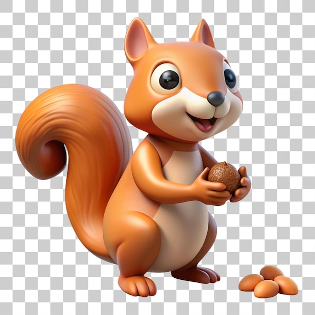 3d rendering of a curious squirrel gathering nuts isolated on transparent background