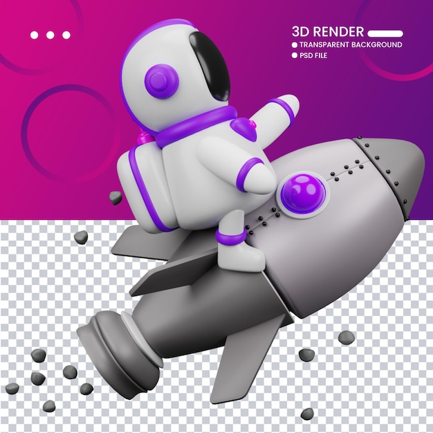 3d rendering of cute astronaut with rocket for social media