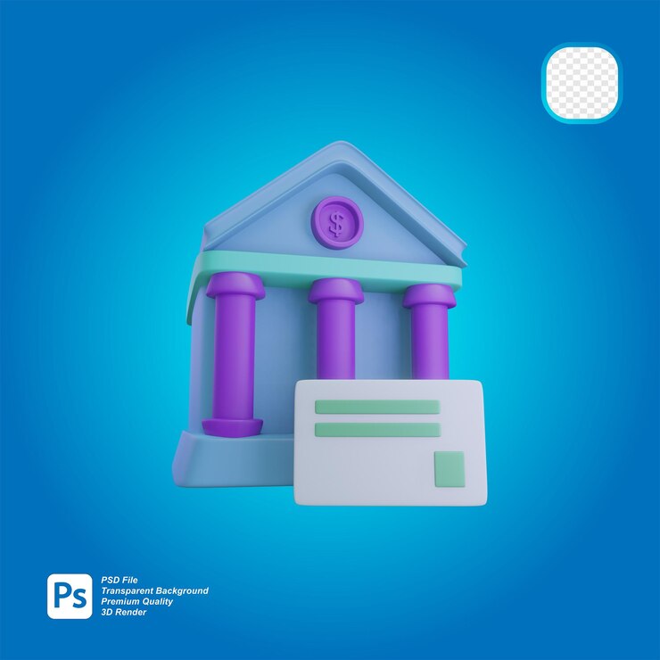 PSD 3d rendering of cute bank icons with letters