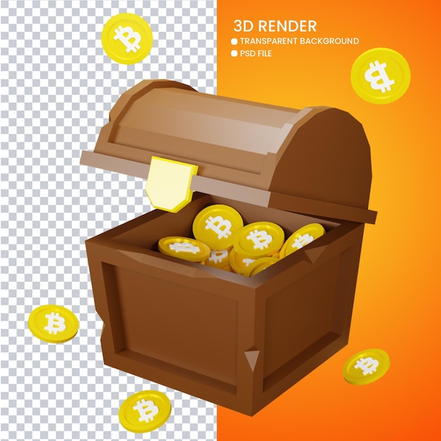 3d rendering of cute bitcoin treasure chest