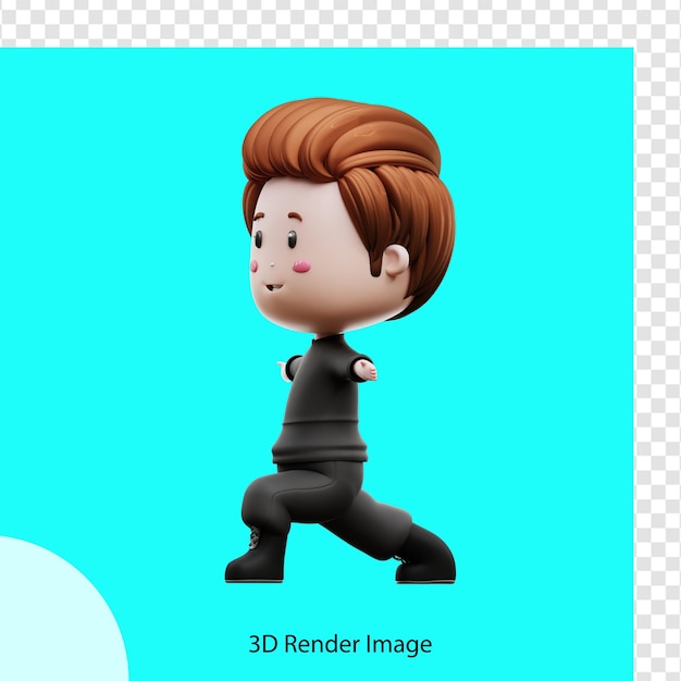 3d rendering of cute boy character gym stretching