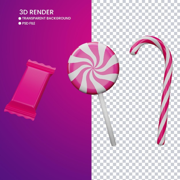 PSD 3d rendering of cute candy