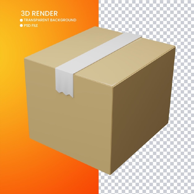 PSD rendering 3d di una simpatica scatola di cartone