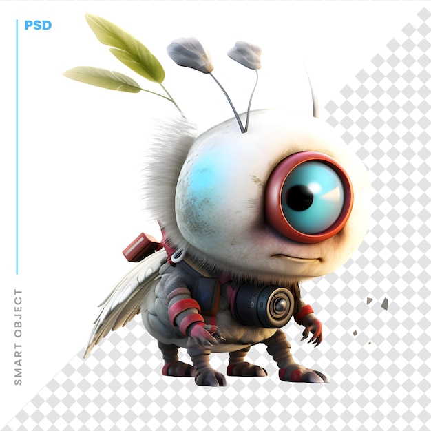PSD 3d rendering of a cute cartoon alien with a flower on his head