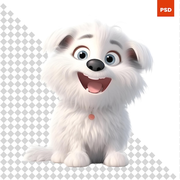 PSD 3d rendering of a cute cartoon dog isolated on white background