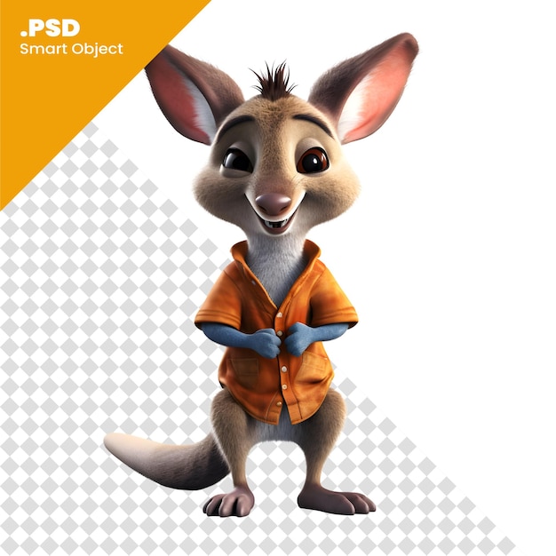 PSD 3d rendering of a cute cartoon kangaroo isolated on white background psd template