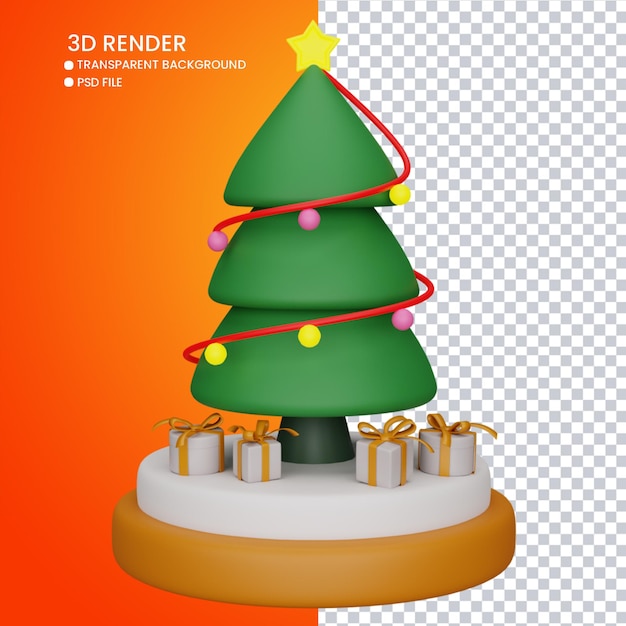 3d rendering of cute christmas tree and gifts