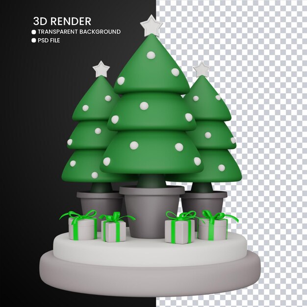 3d rendering of cute Christmas tree and gifts