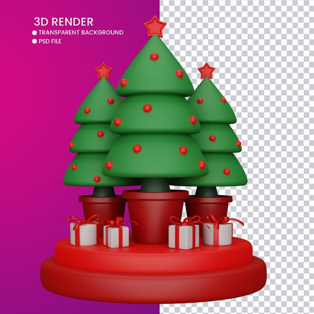 かわいいクリスマス ツリーとギフトの 3 d レンダリング