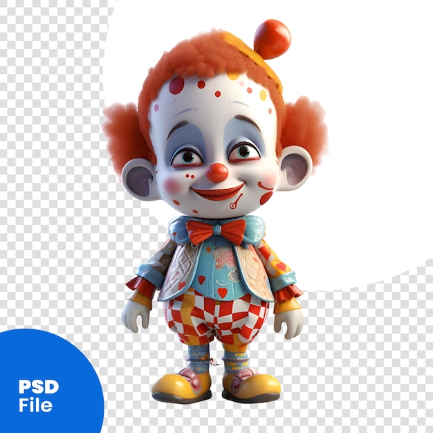 PSD 3d rendering of a cute clown character isolated on white background psd template