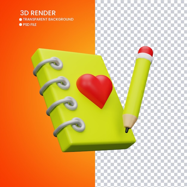 3d rendering of cute contact book with pencil