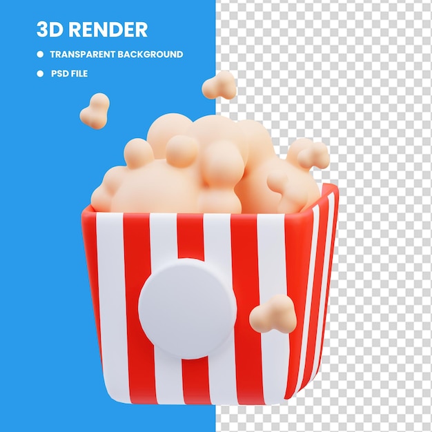 PSD 3d rendering of cute fast food popcorn icon illustration