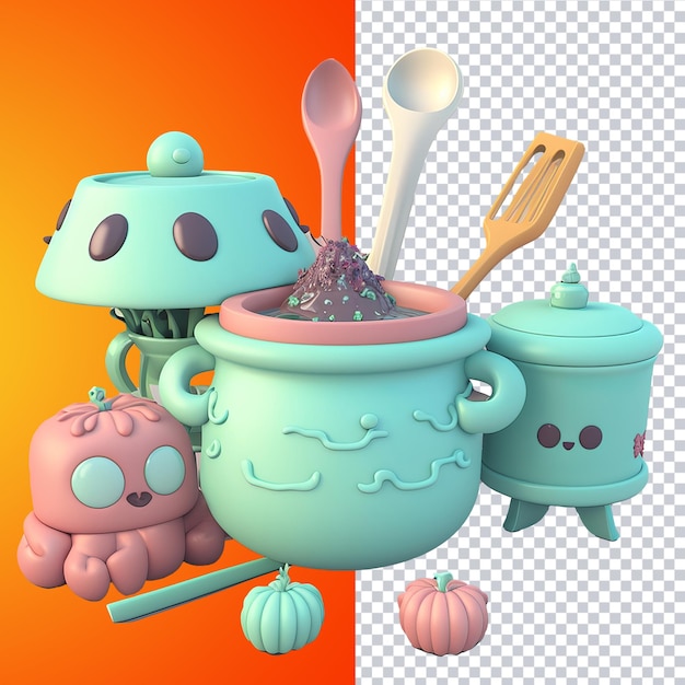 3D rendering cute food for social media