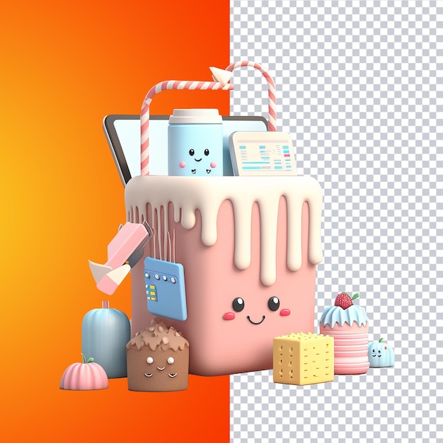 3D rendering cute food for social media