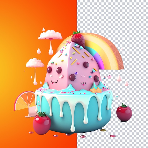 3D rendering cute food for social media