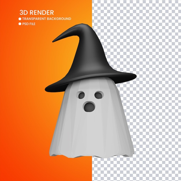 3d rendering of cute ghost with hat