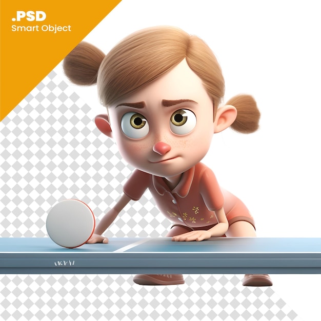 3d rendering of a cute girl playing ping pong isolated on white background psd template