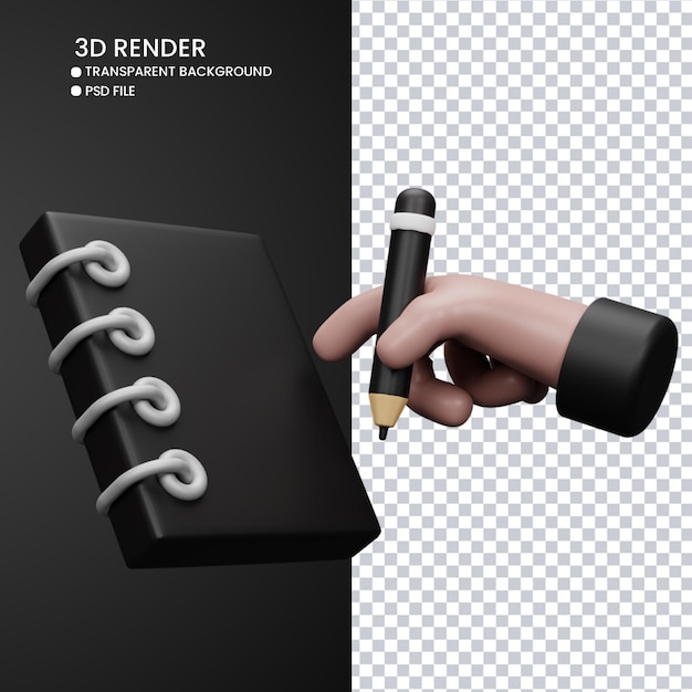 PSD 3d rendering of cute hand and book