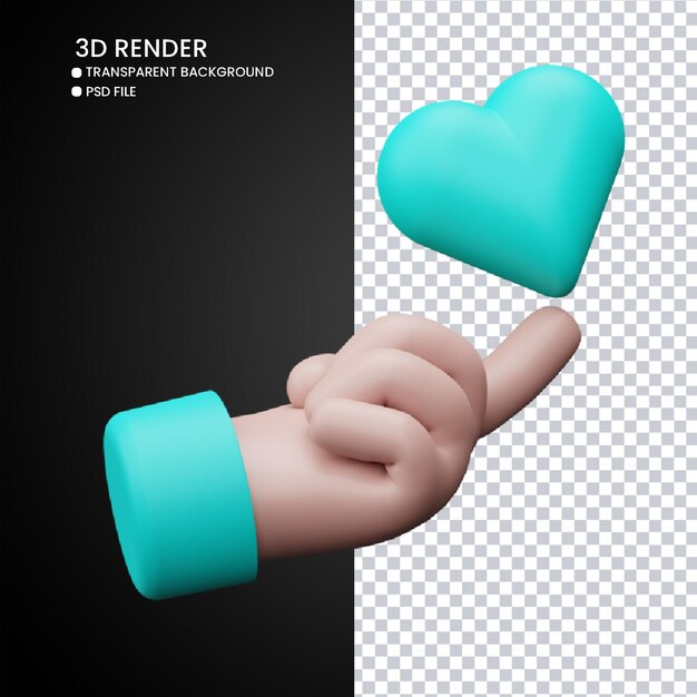 Rendering 3d di mano carina e amore