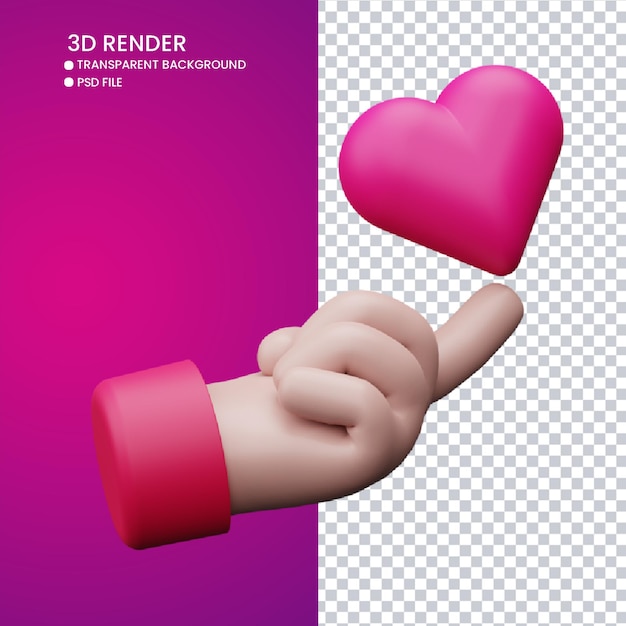 3d rendering of cute hand and love