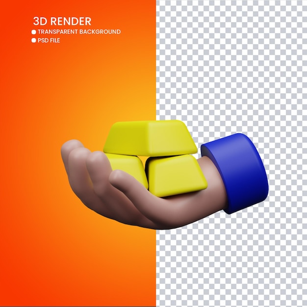 PSD rendering 3d di una mano carina con oro