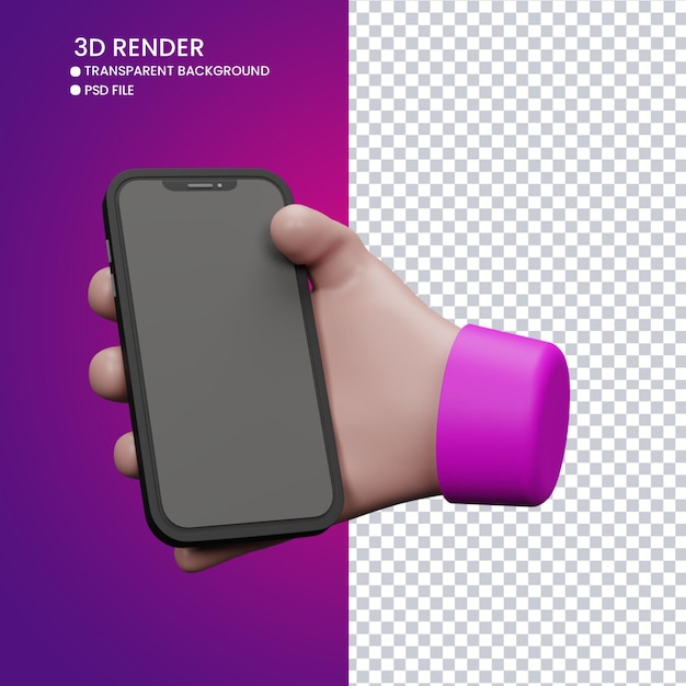 3d rendering of cute hand with mobile phone