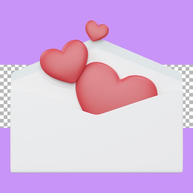 PSD 3d rendering cute hearts in the letter tranparent