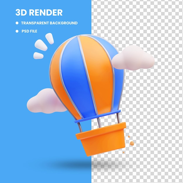 3d rendering of cute hot air balloon icon illustration, empty state