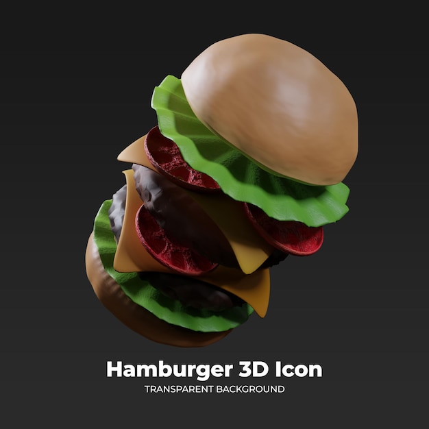 3D Rendering Cute Icon Delicious Beef and Cheese Hamburger PSD