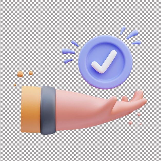 3D レンダリングの可愛いアイコンのイラストが手で承認されました