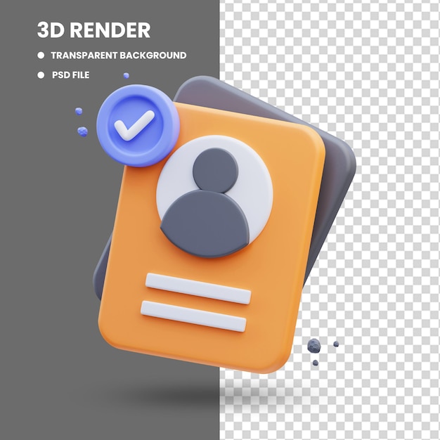 PSD 3d rendering of cute icon illustration profile approved