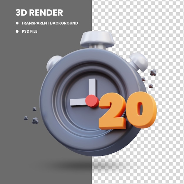 3d rendering of cute icon illustration twenty minutes time limit