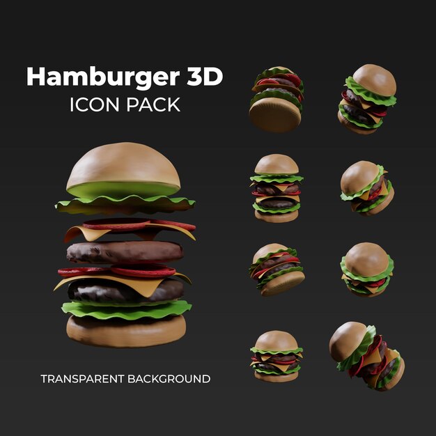 3d-рендерирование милый иконный пакет вкусный говядина и сыр гамбургер psd