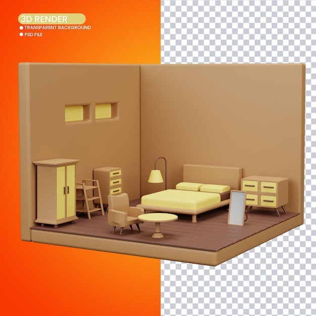 PSD 3d rendering of cute interior for social media