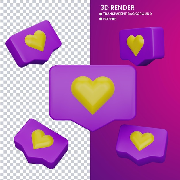 PSD 3d rendering of cute like notification icon