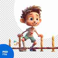 PSD 3d rendering of a cute little boy playing hopscotch game psd template