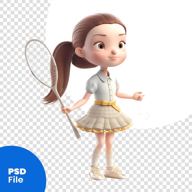 3d rendering of a cute little girl playing badminton psd template