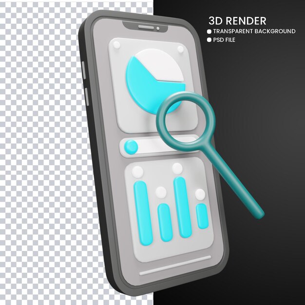 PSD rendering 3d di carino cellulare e grafico